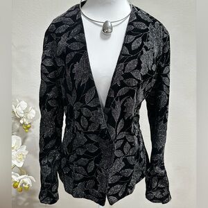 🖤 Rumours Black Velvet Blazer with Silver Leaf Pattern – Estimated Size M